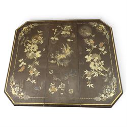 Chinoiserie style gate leg table, with gilt painted floral design, raised on bobbing supports, on sled feet