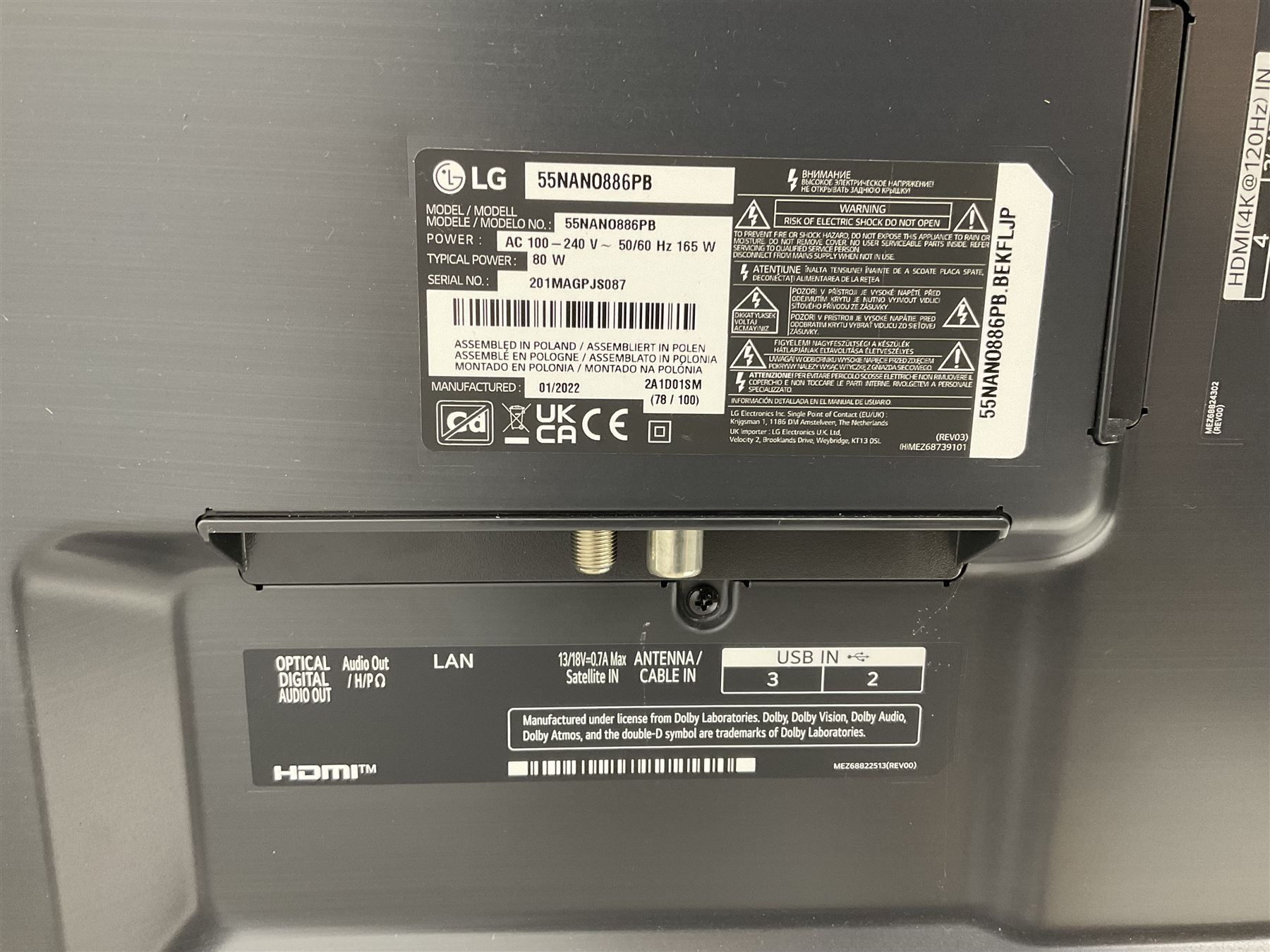 LG 50'' 55NANO886PB television, with remote