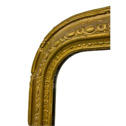 Large 19th century gold painted gilt gesso arch top wall mirror   