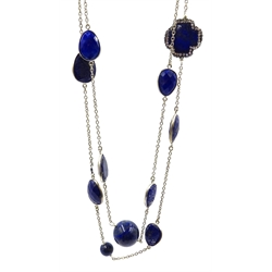  Silver lapis lazuli bead necklace, stamped 925  