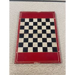 19th century walnut and brass bound games compendium box, painted to enhance the grain, of rectangular form, the hinged opening cover with rounded sides, central brass cartouche with engraved lion crest, and brass riveted straps, opening to reveal a red leather and blue silk lined compartmented interior, with fold-down games board, and lift-out tray containing playing cards, ebony turned dice towers, white and red stained bone draughts, and chess pieces, ivory dice, and ivory and ebony whist markers, and brass bezique board, cribbage board and markers, H15cm W32cm D24cm
This lot has been registered for sale under Section 10 of the APHA Ivory Act