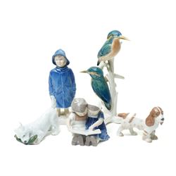 Bing & Grondahl figure of two children reading 1567,  Copenhagen boy wearing a raincoat, t...