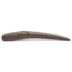 19th century carved treen knitting sheath love token inscribed 'John Clark Whickham', the reverse 'Rebecca Acktin' the sides with initials and dated 1838 L21cm