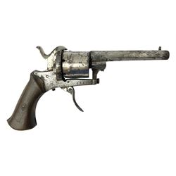 19th century Belgian 7mm pin-fire six-shot revolver with 8.5cm octagonal barrel and folding trigger No.2360 L20cm overall