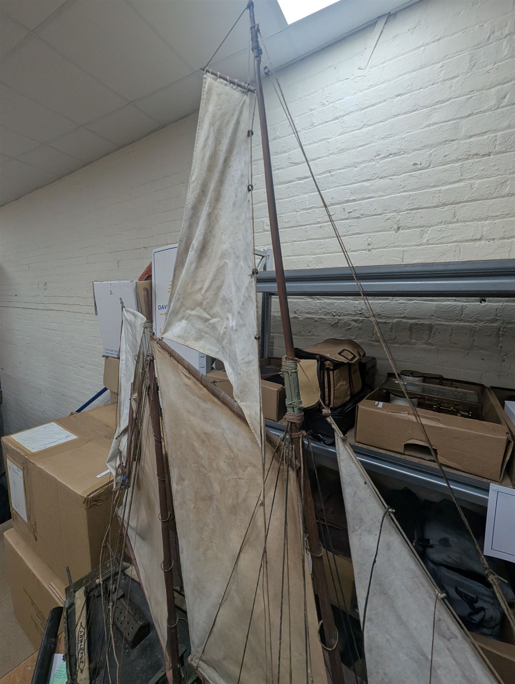 Late Victorian scratch built model of 18th century ship in full sail with the name Ann & Mary painted to the hull, upon a wooden stand, H128cm