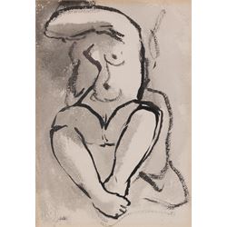 Jean-Georges Simon (Austria-Hungary 1894-1968): Nude Woman Playing Flute and Nude Study, two pen and ink drawings, one signed with initials and dated '61, 30cm x 22cm and 19cm x 13cm (2)