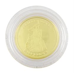 Queen Elizabeth II miniature 9ct gold half crown coin, commemorating the Diamond Jubilee of Queen Elizabeth II in 2012, produced by the London Mint Office