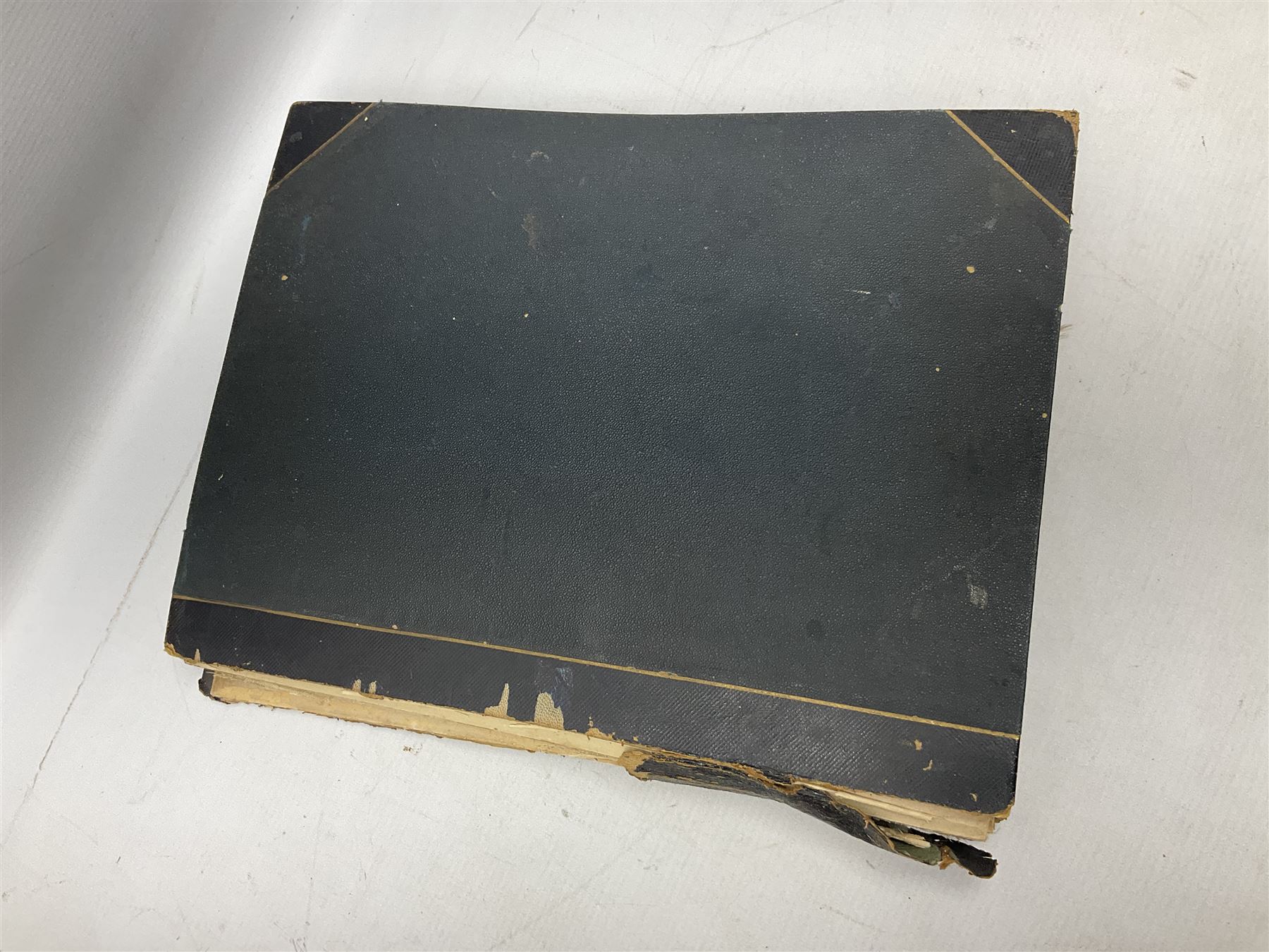 Victorian scrapbook of various fixed decoupage to include, greeting cards, portraiture, flowers, animals etc,