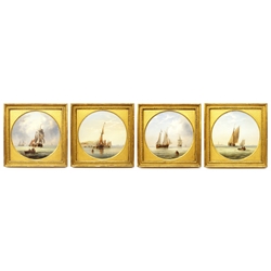 Henry Redmore (British 1820-1887): Fishing Boats and Sailing Vessels off the Coast, set of four circular oils on board each signed with initials and dated 1857 diameter 23cm
Provenance: private collection purchased David Duggleby Ltd. Whitby 23rd April 2007 Lot 30   