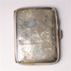 Engine turned silver cigarette case Birmingham 1935 10.5cm x 8cm and two smaller cigarette cases