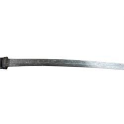 Replica Japanese katana with 63cm curved single edged blade in scabbard, overall L93cm, together with dagger with brass handle in a leather scabbard 