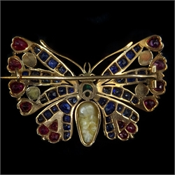  Butterfly brooch set with opal, pearl, sapphires and rubies  