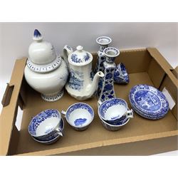 Group of assorted ceramics, to include five Spode blue and white Italian pattern teacups and six saucers, most with black printed mark beneath, etc., in one box 