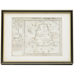Girolamo Ruscelli (Italian 1504-1566): ‘Tabula Asiae XII’, 16th century engraved Ptolemaic map of Taprobana in Asia (Ceylon/Sri Lanka) with woodcut vignette of the ‘Pascua Elephantum’ with later sepia ink inscriptions, Italian text verso, from Ruscelli’s edition of Ptolemy’s Geographia pub. Venice c.1561, 19cm x 24cm