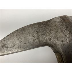 Post-War military type fireman's axe impressed 'PERKS 1953/54' with additional indistinct mark probably WD arrow, ash handle L39cm; and another stonemason's(?) double headed axe with mallet shaped shaft (2)