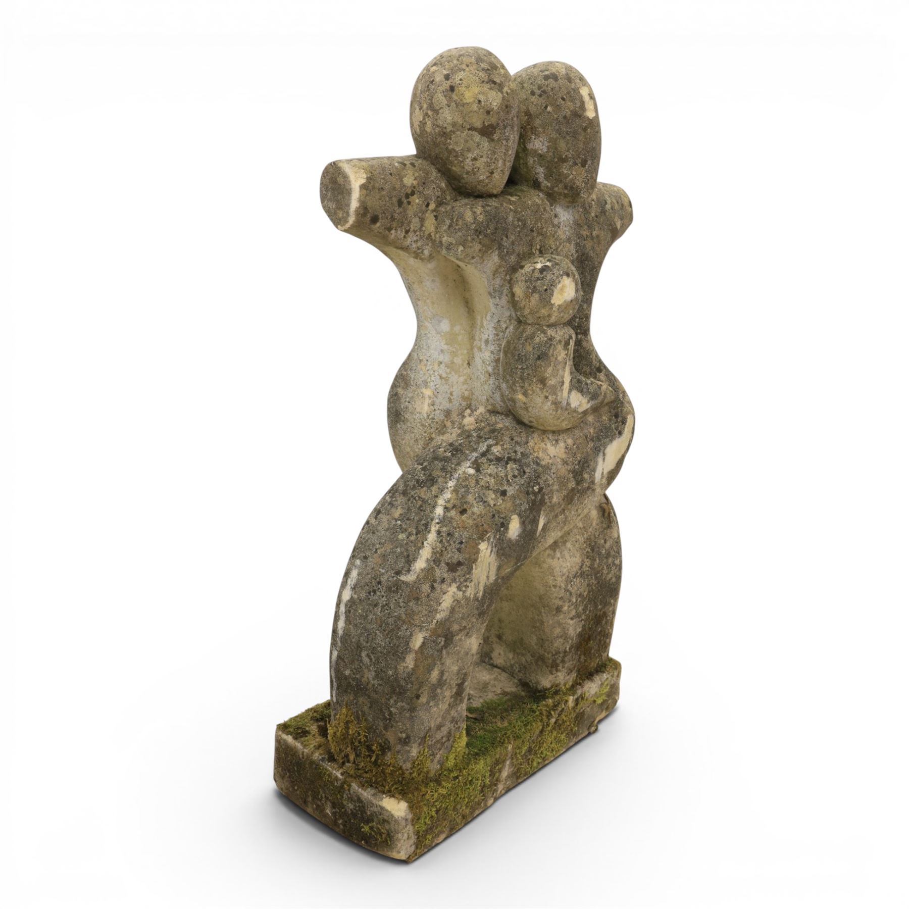 Pair of composite stone gardens sculptures, in the manner of Henry Moore, tallest 102cm