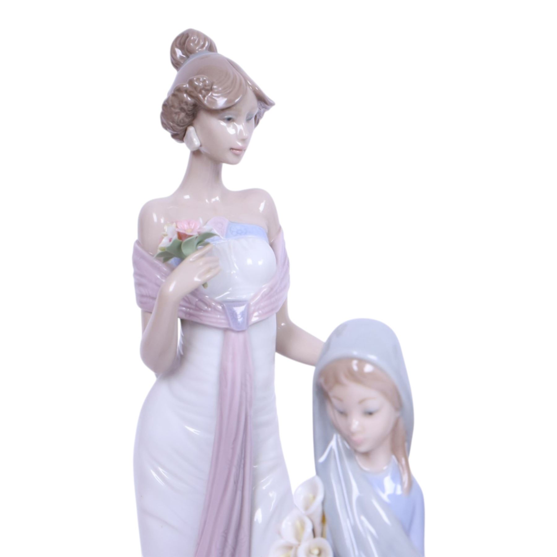 Four Lladro figures, comprising Summer Infatuation 6366, Butterfly Treasures 6777, Girl with Calla Lilies 4650 and Shepherdess with Dog 1034