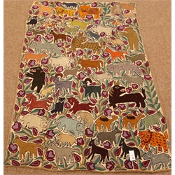  Kashmiri wool chain hand stitched beige ground rug, depicting various animals, 176cm x 118cm  