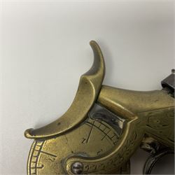 19th Century percussion eprouvette or gunpowder tester, with foliate engraved brass box lock and calibrated ratcheted wheel, steel trigger guard and walnut bag butt, L14cm
