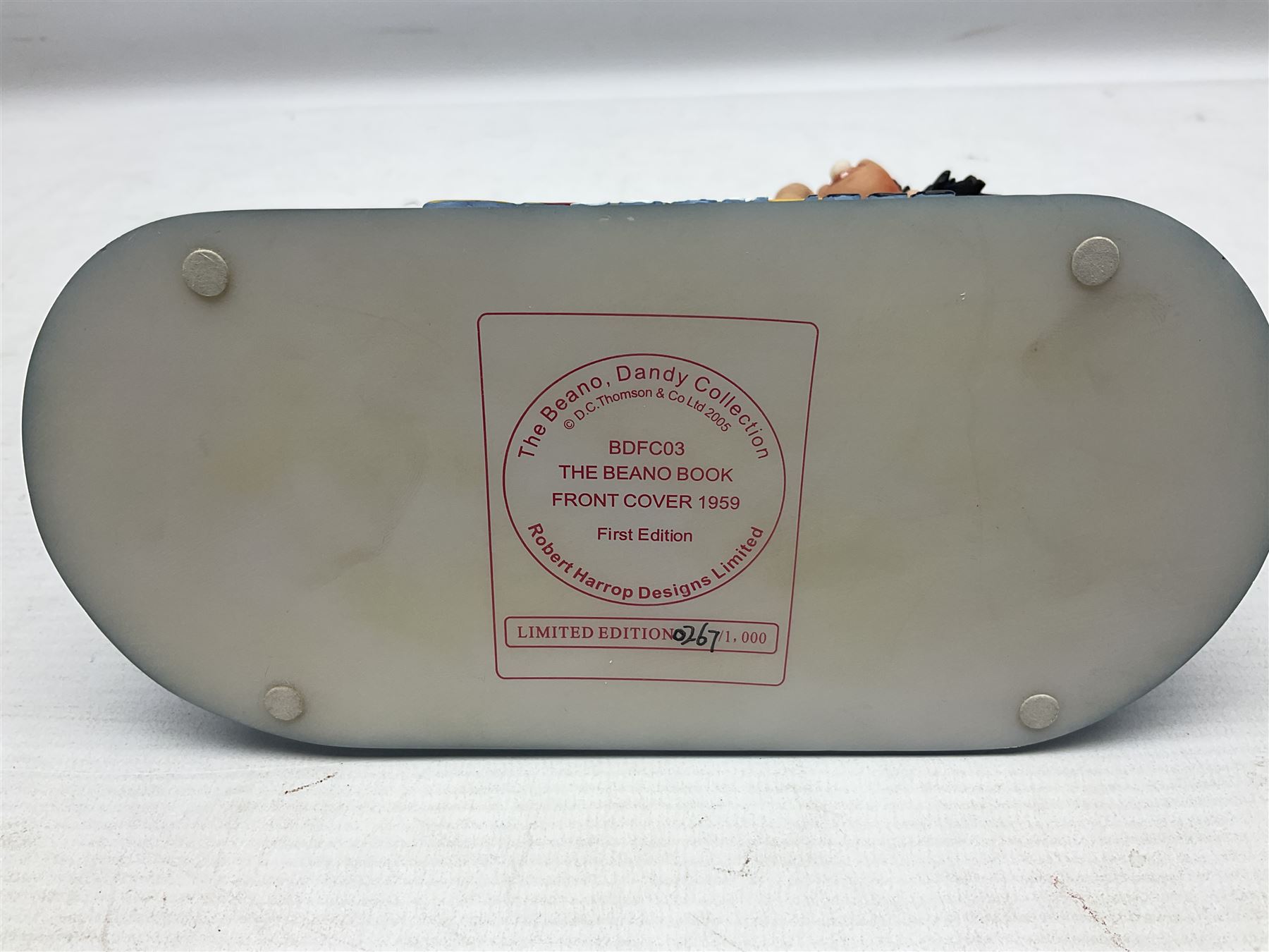 Seven limited edition Robert Harrop figures from the Beano Dandy collection, comprising The Beano Dandy Collection Bash Street Kids 50th Anniversary BSK50, Roger the Dodger's Dad You'd Better Be in There Roger!, two Desperate Dan Safe Cracker BDS13, The Beano Book Front Cover 1959 BDFC03, The Beano Book Front Cover 1973 BDFC01, some first editions, and Beano, Dandy Christmas 2013 The Beano Book 1975 The 10th Day of Christmas, no 137/200, BDCS13, all with boxes