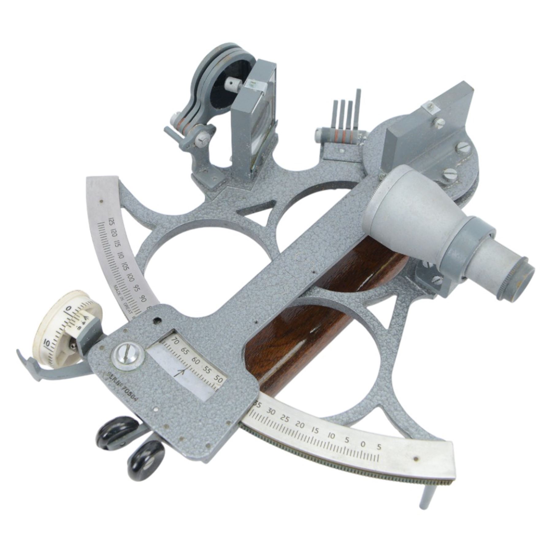 Kelvin Hughes Sextant no. 70584, with calibration note for 1967, in wooden box