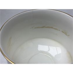 Royal Albert Paragon tea and dinner service for twelve decorated in the Belinda pattern, comprising fourteen saucers, twelve teacups, thirteen side plates, teapot, sauce boat and stand, salt and pepper shakers, two jugs, sucrier, twelve dinner plates, twelve smaller plates, two lidded tureens, twelve bowls, twelve smaller bowls, cake plate, oval plate and oval dish (100)