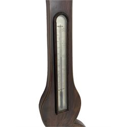 Hitzman & Co of Cambridge - Early 19th century mahogany mercury wheel barometer c1830,
With a broken pediment and finial, rounded base, and lined stringing to the edge, cast brass bezel with an 8-inch circular silvered register calibrated in inches and signed Hitzman & Co, Cambridge, with brass setting pointer to the glass, beneath an arched 12” Fahrenheit scale spirit thermometer with a silvered register. Joseph and Henry Heitzman were German barometer makers and clock importers who lived and worked in Trinity Street Cambridge 1820-1900, often found as here spelt Hitzman.
