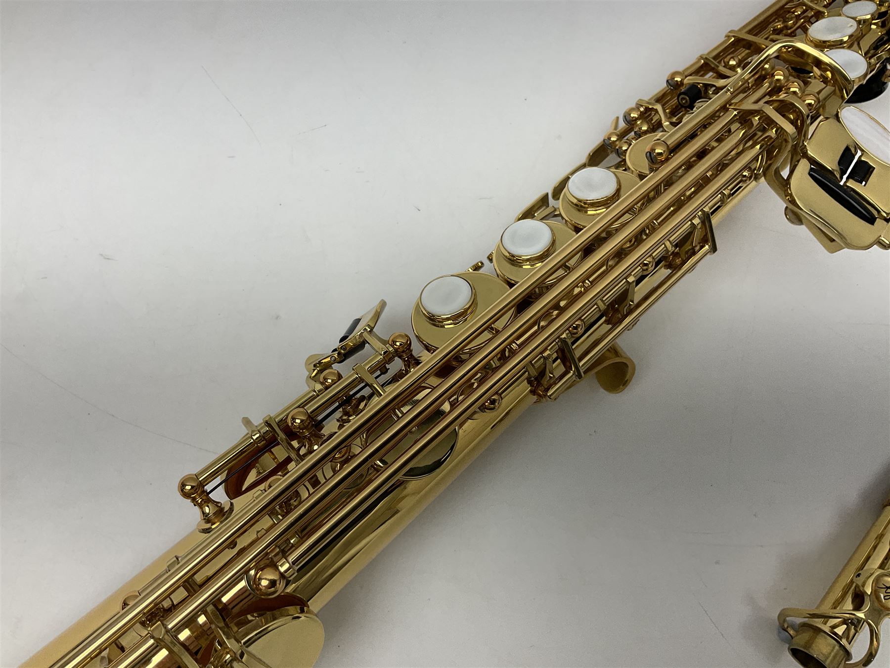 Trevor James The Horn Classic II brass straight soprano saxophone, serial no.T1255; in lightweight carrying case with accessories