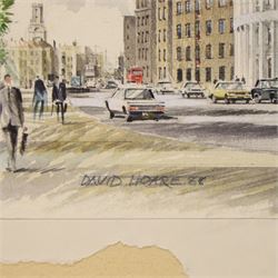 David Hoare (British 20th Century): Two architectural perspectives of Wapping - London, pair of watercolours heightened with white laid on to cardboard signed and dated '88 max 38cm x 54cm (2) (unframed)
Notes: These perspectives depict two different buildings proposed for the exact same location.