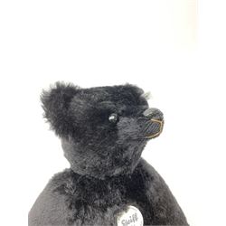 Steiff limited edition Black Mohair Teddy Bear, copy of 1907 teddy with 2008 Club logo pendant, No.2385/3000, H16