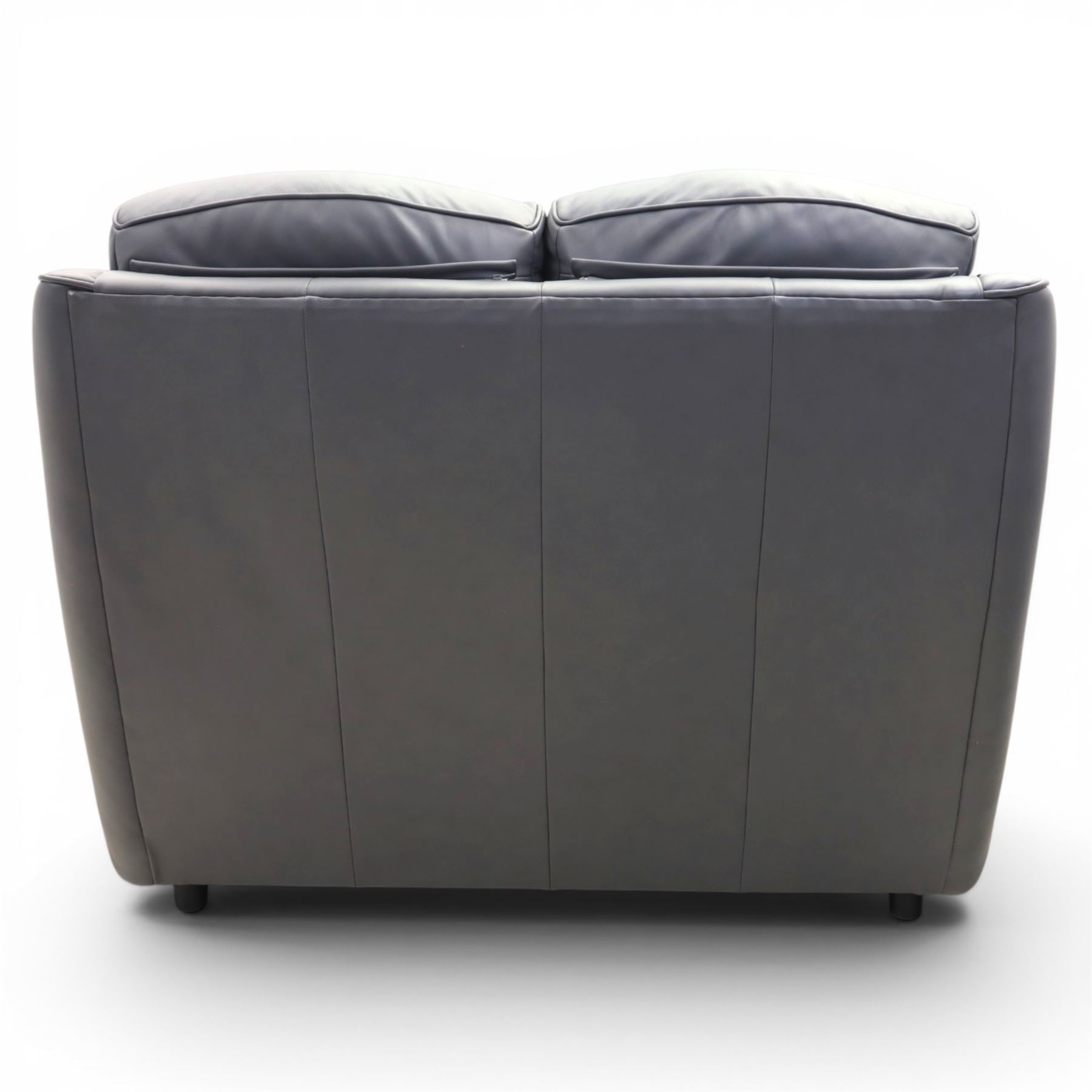 Parker Knoll - 'Boston' grey leather two seater sofa, with zip in cushions and shaped arms, raised on dark feet