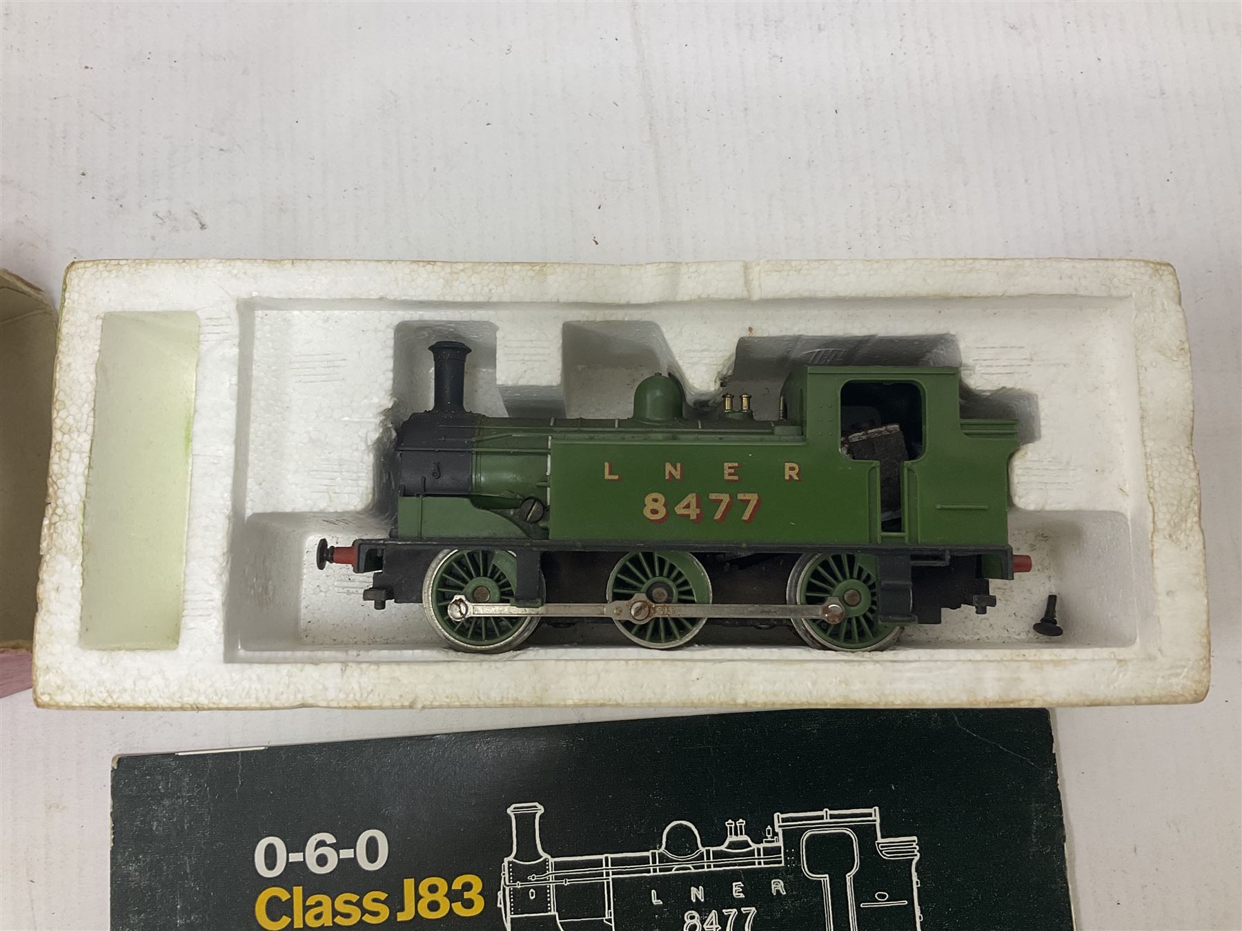 Hornby ‘00’ gauge - LBSC Class A1 0-6-0 ‘Brighton Works’ Terrier locomotive no.32635; LBSC E2 Class 0-6-0 tank locomotive no.100; BR Class 3F Jinty 0-6-0 tank locomotive no.47480; Caledonian ‘Pug’ Class 0-4-0 Saddle Tank locomotive no.270; GNR Class J13 0-6-0 Saddle Tank locomotive no.1247; LNER Class J83 0-6-0 locomotive no.8477; Class J52 0-6-0T locomotive no.68831 in BR black; in original boxes; BR Black 0-4-0 locomotive no.56025, in ‘Smokey Joe’ box; two further loose locomotives comprising ‘Waddon’ 0-6-0 locomotive no.54 and Caledonian Railway 0-4-0 locomotive no.270 (10) 