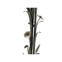 Italian bronzed metal foliate style three-light standard lamp with Murano glass shades H166cm