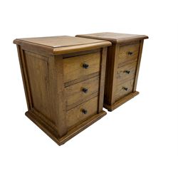 Pair hardwood three drawer pedestal chests
