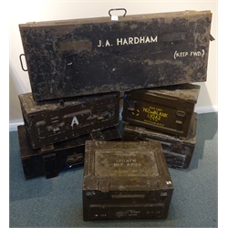  One wooden and four metal ammunition boxes 1960's/70's and a large military metal Locker box (6)  
