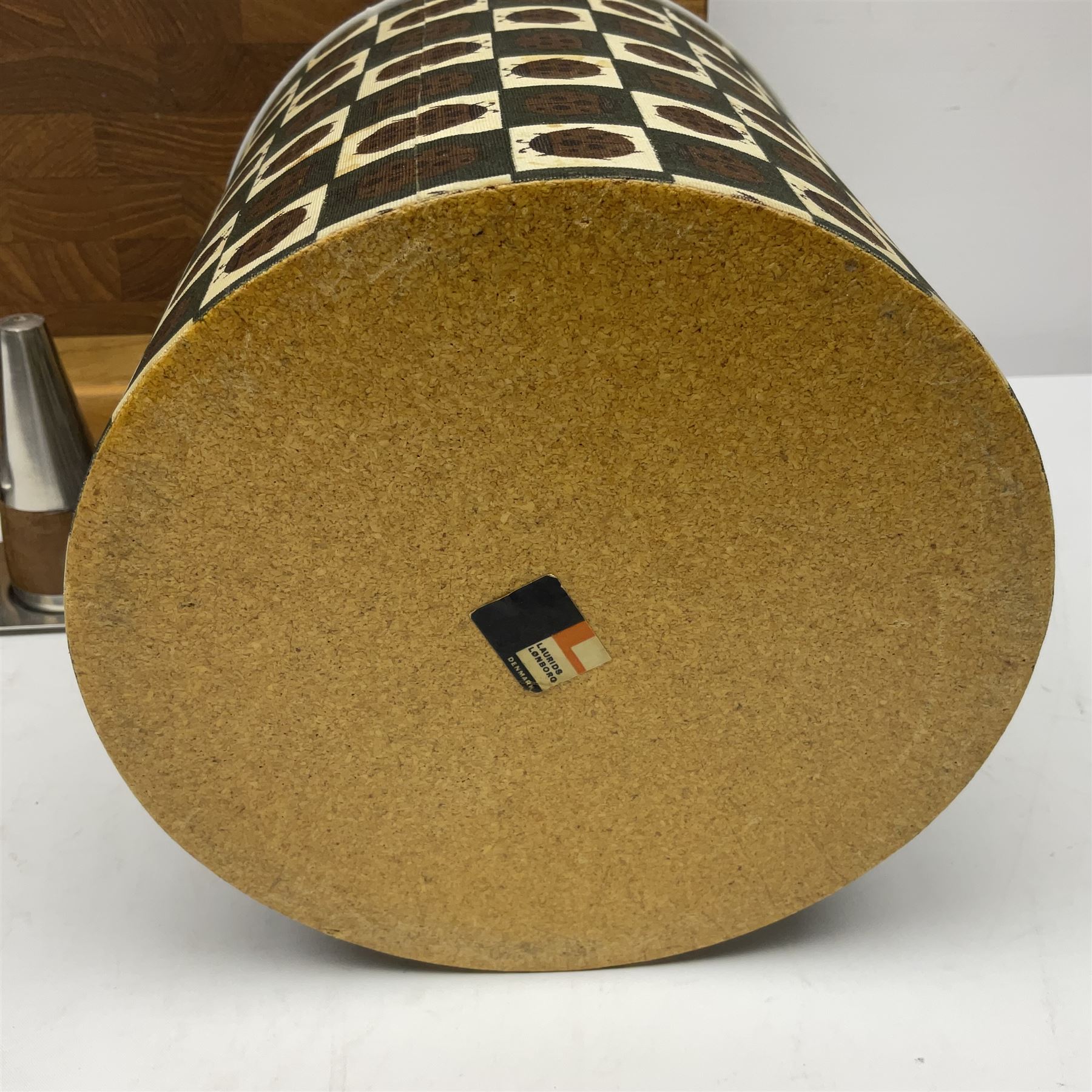 Danish collectables, to include teak tray by Nissen Denmark, ladybird pattern biscuit barrel by Laurids Lonborg and a Stelton stainless steel and wooden cruet set, together with a mid century floral tile trivet