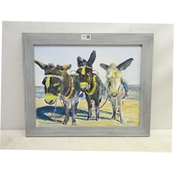  Jane Haigh (British 1966-): Donkeys on the Beach, acrylic on canvas signed, dated 2018 verso 35cm x 45cm  