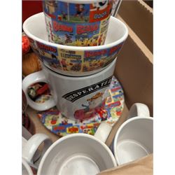 Collection of Robert Harrod The Beano Dandy Collection figures including Desperate Dan, Teach, Rodger the Dodger and Chips together with Beano collectibles including mugs, stamps, etc