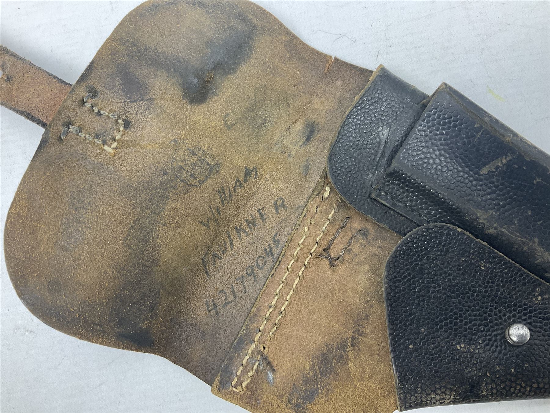 WW2 German P38 auto pistol leather holster with magazine pouch; marked P38 verso and CXB 4 H24cm