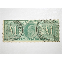  King Edward VII 1 GBP green stamp, two postmarks  