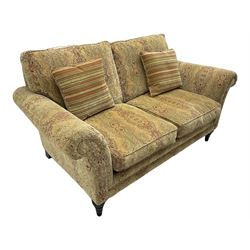 Parker Knoll - 'Burghley' two-seat sofa, upholstered in 'Baslow Medallion' gold floral pattern fabric