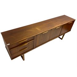 Mid-20th century teak sideboard, fitted with three drawers and two cupboards, with fall-front cabinet to the right