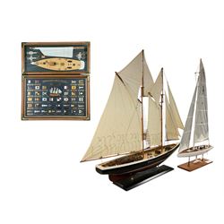 Two yacht models, together with frame International Code of Signals and another framed dio...