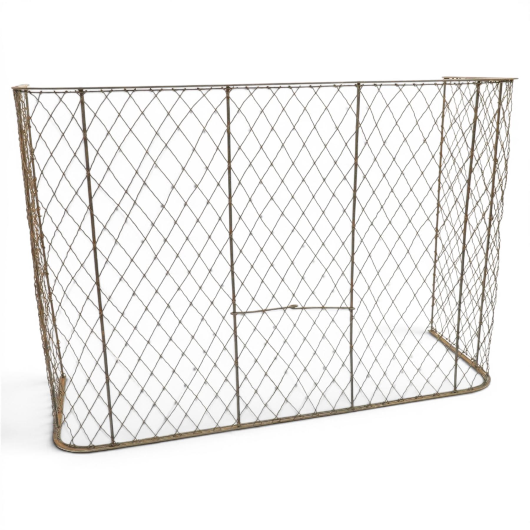 19th century large wrought iron nursery fire guard, of curved form with scrolled brace in the centre