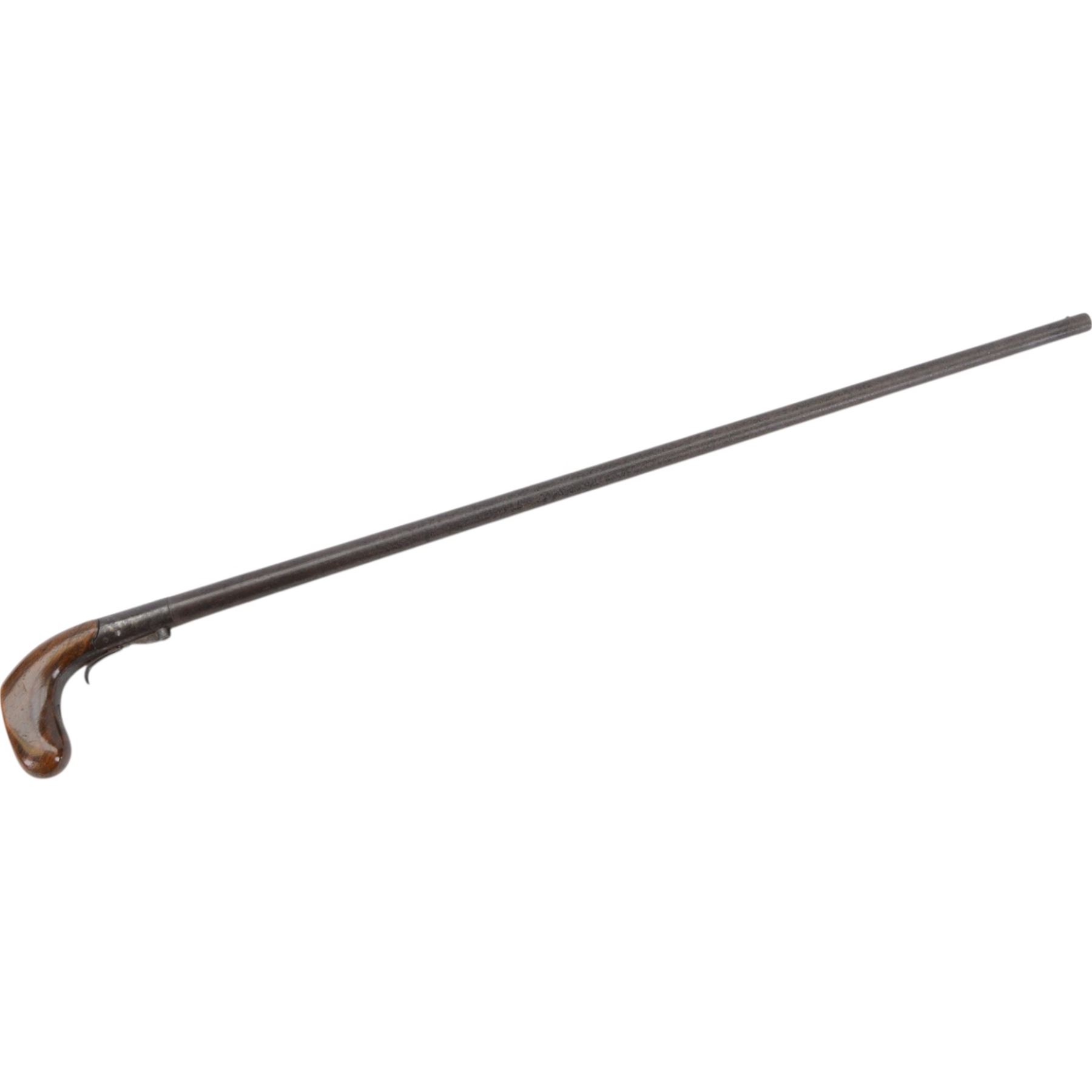 19th century walking stick gun or poacher's stick, with club-shaped handle with a recess for possible attachment of a stock, L84cm
