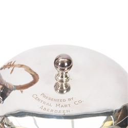 Silver plated silent butler, together with serving tray, Walker and Hall hot water jug, butter dish etc 