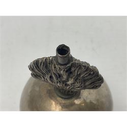 Pre-WW2 German presentation silver mess cigar lighter in the form of a flaming globular grenade with flambe finial inscribed 'Oberleutnant v.Both Reit. Artillerieabtlg. 1 Jnsterburg 1.10.1936' and 'R1' verso; marked 'Moon Crown 835 D. Gadebusch' H10cm