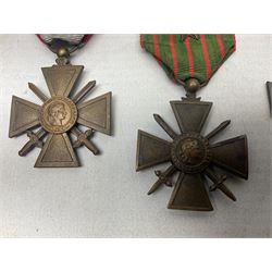 Six French medals - 2nd Empire Louis-Naploeon Medaille Militaire Valeur Et Discipline; 1870 3rd Republic Medaille Militaire Valeur Et Discipline; WW1 Croix-De-Guerre with MID star; WW2 Theatres D'Operations Exterieurs Croix-De-Guerre; WW1 Commemorative Medal; and Croix De La Valeur Militaire; all with ribbons (6)