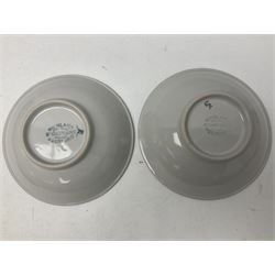 Highland Stoneware Scotland, decorated with landscapes and seascapes, comprising of two bowls, plate and two covered trinket boxes 