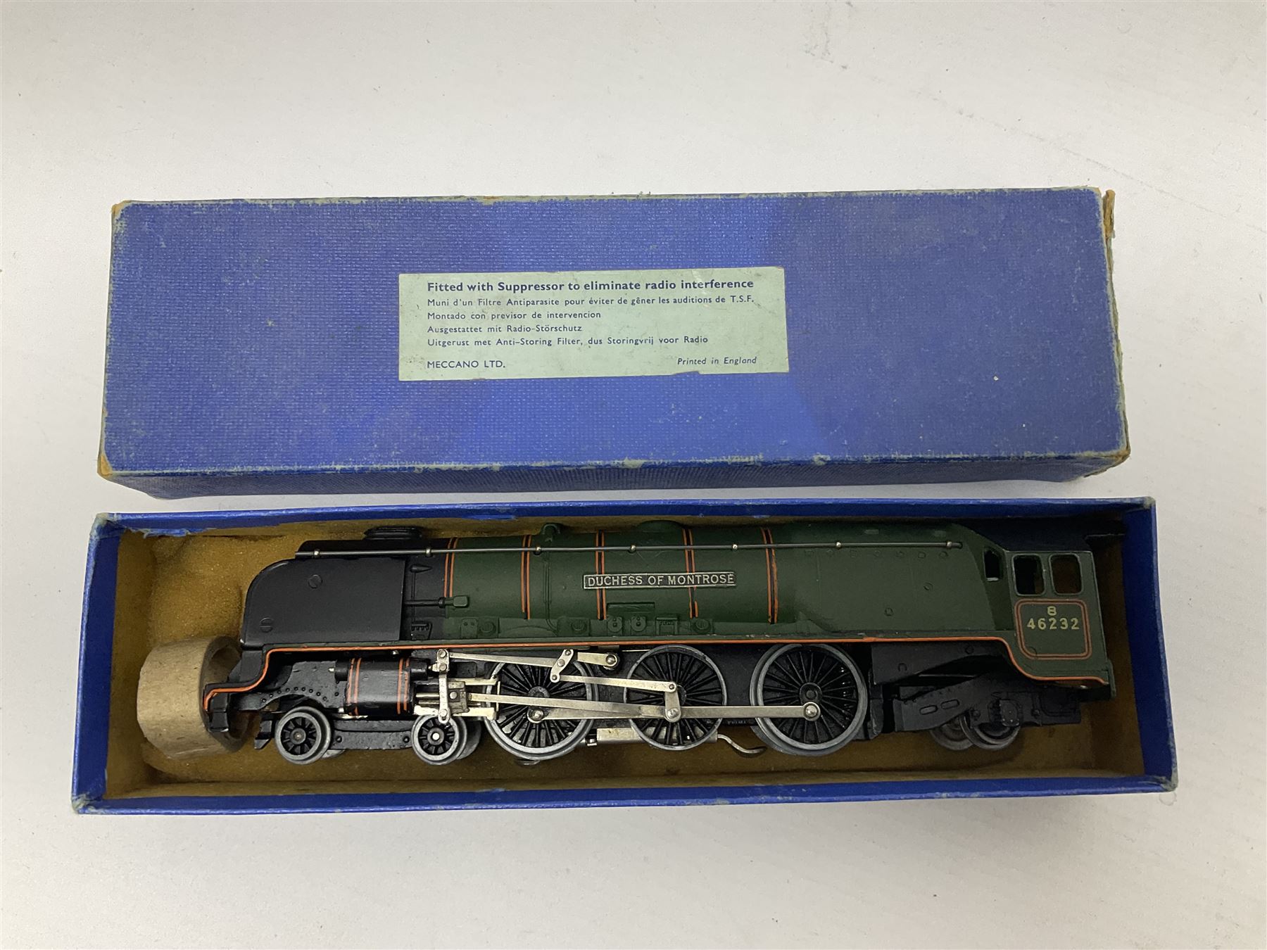 Hornby Dublo - 3-rail - Class A4 4-6-2 locomotive 'Mallard' No.60022 in BR green; in original box; and Duchess Class 4-6-2 locomotive 'Duchess of Montrose' No.46232 in BR matt green; in original plain blue box; with associated tender in plain blue box (3)
